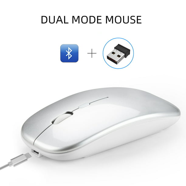 2.4G Wireless Mute Computer Mouse for PC Laptop Silver RONSHIN Dual Mode Bluetooth 4.0 